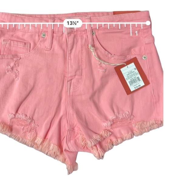 Target Mossimo High Rise Vintage look Shorts distressed Jean denim pink sz 4 new - Picture 3 of 5